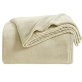 KMUSET Super Soft Throw Blanket Premium Silky Flannel Fleece Throw Size Beige Microfiber Lightweight Blanket All Season Use