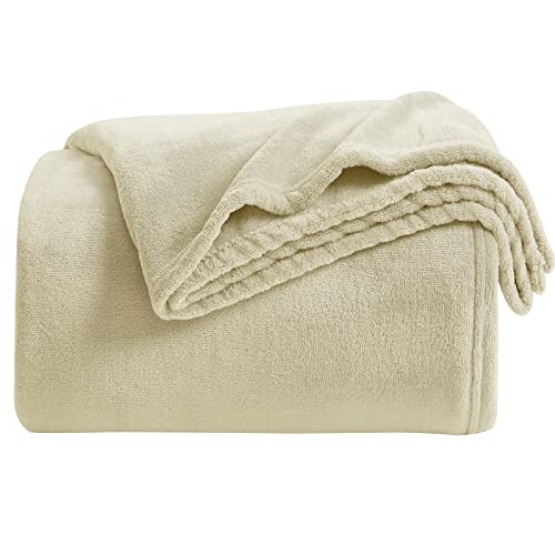 KMUSET Super Soft Throw Blanket Premium Silky Flannel Fleece Throw Size Beige Microfiber Lightweight Blanket All Season Use