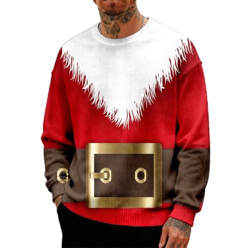 Suéter de Navidad para hombre, cuello redondo, sudadera de manga larga, suéter de Navidad, ropa de vacaciones, relajado, casual, novedoso, divertido gráfico, disfraces de Navidad, 01#_rojo, L