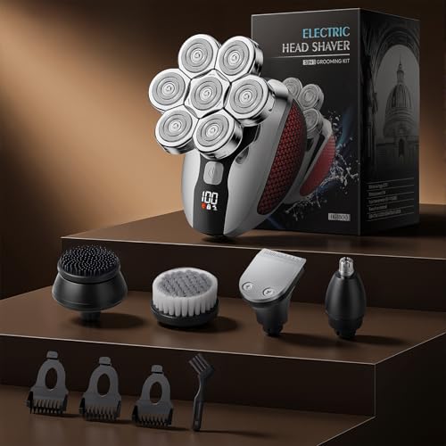 Image of Head Shavers for Bald Men, Professional 5-in-1 Electric Head Shaver Grooming Kit, 7D Floating Wet & Dry Electric Razor for Bald Heads with LED Smart Display & Type-C Charging for Hair /Face /Beard