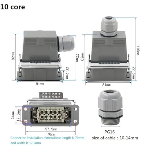 Conector industrial HDC-HA-010 resistente de 10 pines y 16A 3