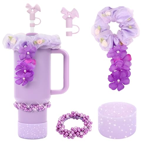 AMUSEPROFI Tumbler Accessories Set Compatible with Stanley Cup Accessories, Including Stanley Headband with Charms, Straw Toppers, Cup Boot, Tumbler Bracelets