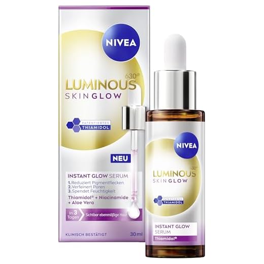 NIVEA LUMINOUS630 Skin Glow Instant Glow Serum, hocheffektives, leichtes Gesichtsserum für strahlende und ebenmäßige Haut, Gesichtspflege mit Thiamidol, Niacinamid & Aloe Vera (30 ml)