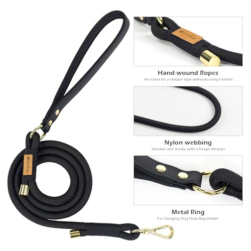 Wisedog Rope Dog Leash, 6FT, Black — view 3