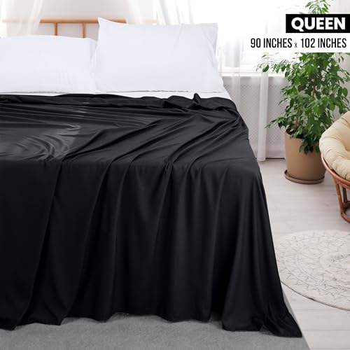 image for Utopia Bedding Flat Sheet - 1 Pack (Queen, Black) - Soft Brushed Micro