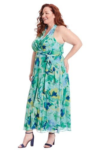 Image of London Times Women's V-Neck Waist Tie Ruffle Cascade Dress for Women | Wedding Guest Dresses for Women