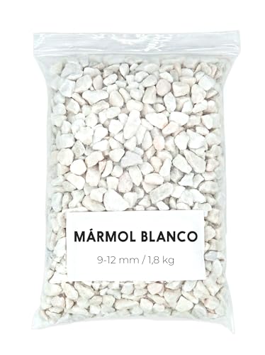 Grava Blanca 1,8kg - Piedras Decorativas - Grava Acuario - Piedras Decorativas para Jarrones - Piedras Acuario y Peceras - Piedras para Macetas - Grava Jardin (9-12 mm) (Blanca)