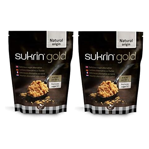 Sukrin Gold - Natural Brown 1:1 Sugar Substitute with Erythritol and Stevia, Zero Calorie Sweetener for Keto and Low Carb Diets 500g Twin Pack Cover