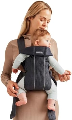 BabyBjörn Baby Carrier Mini, Anthracite, 3D Mesh | Newborn Carrier (7-25 lbs), Ergonomic, Easy-to-Use