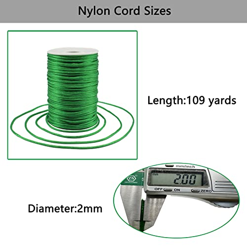 Dortrue Green Nylon Cord Satin String 2Mm X 109 Yards Rattail Satin Silk Trim Cord For Bracelets, Necklaces, Jewelry Making, Chinese Knotting，Macramé Arts And Crafts #TOP1