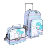 Tilami Rolling Backpack 18 inch Double Handle with Lunch Bag Wheeled Kids Backpack, Mermaid Purple