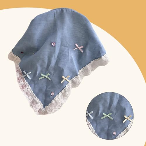 Girl Lace Trim Bandana Hair Kerchiefs Tie Back Headwrap Lovely Bowknot Decals Breathable Turbans For Girls Photo Tool Headsca4