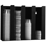 OMISTAR Portion Cup and Lid Organizer, 4-Compartment Black Acrylic Dispenser, Wall Mount/Countertop, Restaurant Coffee Tea Condiment Supplies, 13 x 10 x 3.25 in
