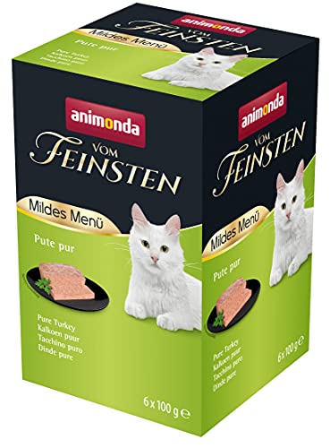 animonda vom Feinsten Mildes Menü Pute Pur(6 x 100g), getreidefreies Katzenfutter nass ohne Zucker, leicht verdauliches Katzenfutter mit Putenfleisch