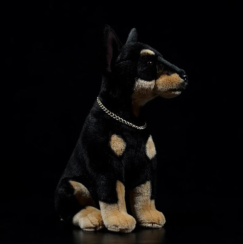Simulation Dobermann Plüschtier Niedlich Kurzhaar Schwarz Polizeihund Modell Stofftier Puppe für Kinder Geburtstagsgeschenk 30cm Dobermann