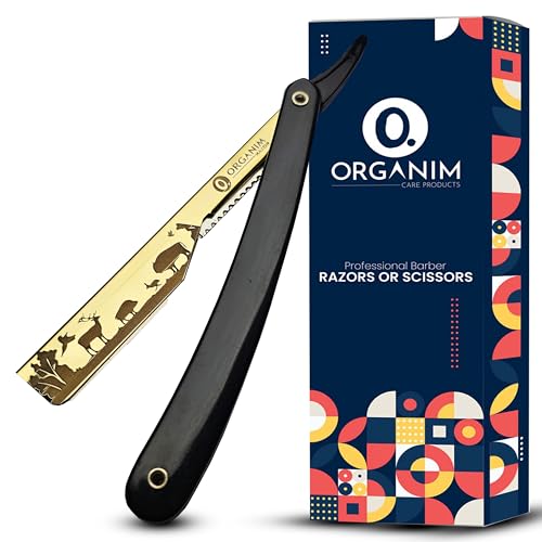 Image of Barber Shaving Razor for Men | Foldable Stainless Steel Straight Razor with Handle | Manual Beard Shaving and Trimming Razor for Barbers, Salons and Home Grooming (Golden)