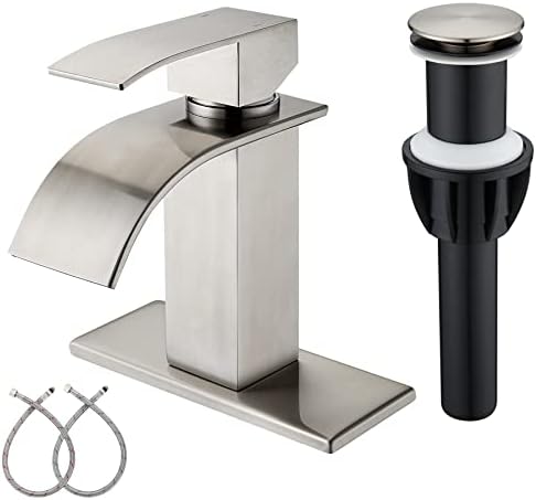 Brushed Nickel Waterfall Bathroom Sink Faucet with Drain, without ...