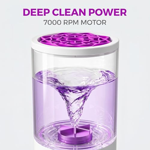 Electric Makeup Brush Cleaner Machine, Professional 7000 RPM Automatic Spinner with 1200mAh Rechargeable Battery, Type-C Fast Charging & 5-Min Auto-Shutoff, Fits All Sizes Cosmetic Brushes, White — view 3