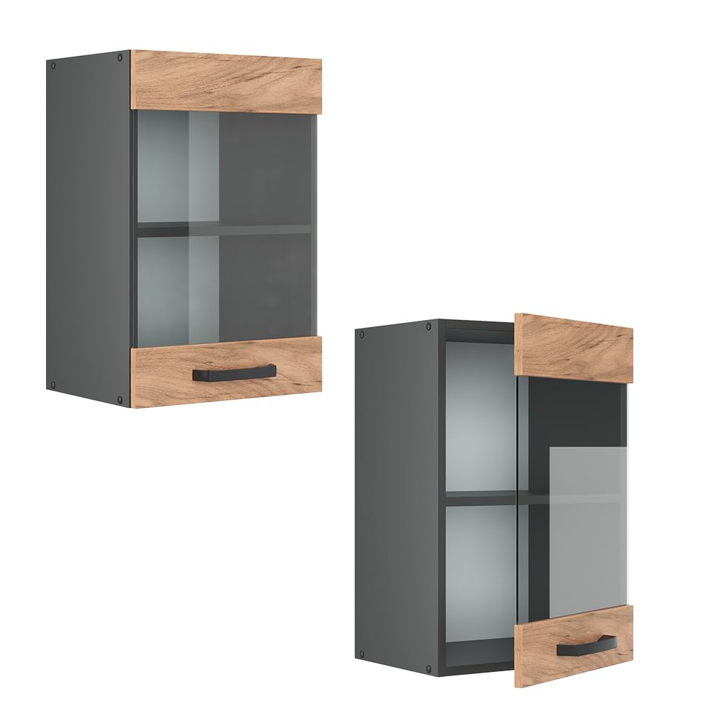 Vicco Mobile da cucina in vetro R-Line, Rovere dorato, 40 cm, per la libera combinazione all'interno di sistemi cucina modulari