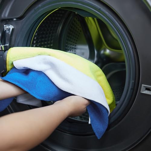 Image of Amazon Basics Pack of 4 Microfiber Cleaning Cloth | 350 GSM | Ultra Soft | Super Absorbent | Reusable | Multicolor| 40cm X 40cm