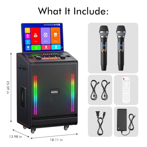 Smart Karaoke Machine with 17.3 Inch Touch Screen & Lyrics Display, Up to 1200W Powerful Speaker, Super Deep Bass Sound for Home Party, Outdoor - Perfect for Adults, Kids, Singers & Music Lovers