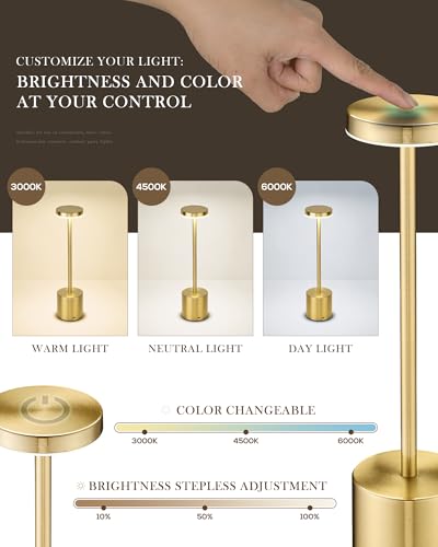 Jazava TL01BG-2PK Cordless Desk Lamp, Polished Gold Led Table Lamp thumb #2