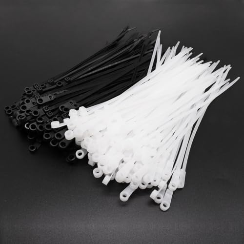 BENLIUDH Zip Ties with Screw Hole, Plastic Self Locking Screw Mount Wire Ties for Indoor & Outdoor Black+White (8 Inch, 200Pcs)