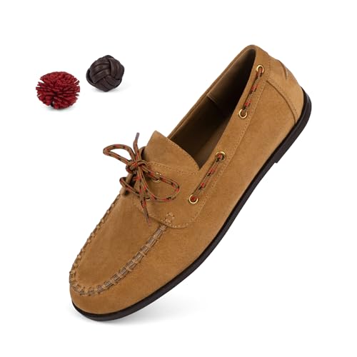 Image of QIY Tan Suede Womens Loafers Flat Loafer Pumps for Women Lace Up Detachable Decorative Fringe Ball Loafers Business Formal Work Shoes Size 8