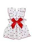 QWINEE Heart Print Dog Cat Dress Bow Decor Cute Dog Dresses Puppy Tutu Skirt Chihuahua Teddy Pomeranian Dress Birthday Holiday Clothes for Cat Kittens Small Medium Large Dogs Red and White S