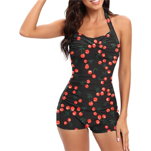 Genérico Traje de Baño Mujer Push Up con Relleno Bañadores Trajes de Baño Pieza para Mujer con Pantalones Traje Retro Boyleg Bañador Deportivo Bañadores Natacion (Red,S)