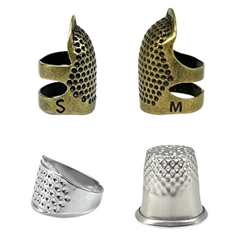 4 Pcs Sewing Thimble, Metal Thimbles For Hand Sewing, Adjustable Finger Protectors For Needlework, Hand Embroidery Craft #TOP1