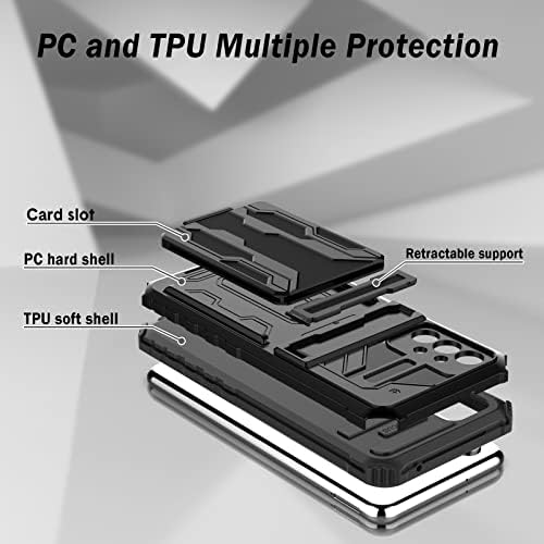 WFTE Samsung Galaxy A13 4G Case Multifunctional Plastic Silicone Double Protective Case [Adjustable bracket] Samsung Galaxy A13 4G Protective Cover +Tempered Glass Screen Protector X2