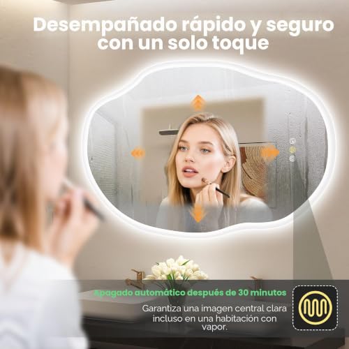 Miniatura 2 de S Bagno Irregular Espejo Baño Con Luz 60x90cm, Espejo Baño Led Bluetooth, Antivaho, 3000k-6500k, Regulable, Memoria, Cristal Templado Hd, Ip44, Horizontal O Vertical