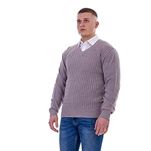 Mens Jumper Cable Knit V-Neck Chunky Pullover Warm Casual Long Sleeve Sweater