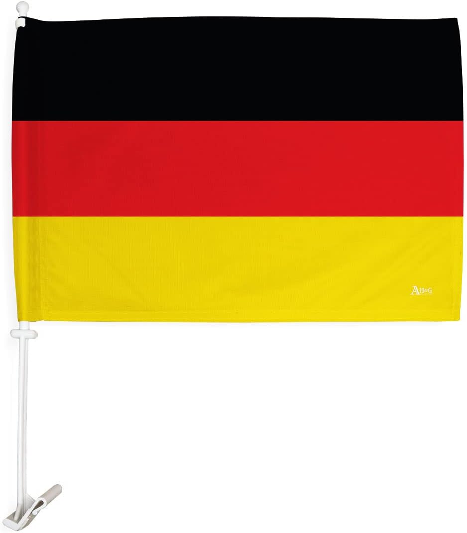 World Cup 2022 Germany Car Flag 2 PCS Country Bandera Para Carros Auto Decorations Small Banner For Window Decor Clip Pole Accessories FIFA Sports Fans Outdoor Football Soccer German Gifts Made In USA