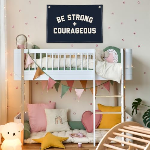 Image of Motivational Quotes Boys Room Decor,Be Strong Courageous Joshua 1:9 Bibie Nursery Playroom Wall Decor,Classroom Must Haves, Teen Dorm Toddler Wall Hanging Canvas Banner 30x20 bestrong