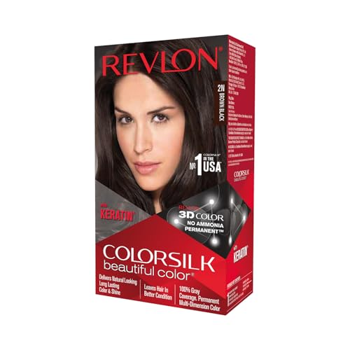 Revlon ColorSilk Permanent Hair Color For Women, Salon Perfect Hair Colour at Home with 100% Grey Coverage | Pro-Keratin & No Ammonia | Up to 8 Weeks of Colour | Shade – Brown Black 2N (Pack of 1)