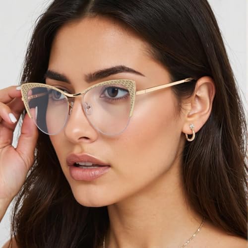 Image of Dollger Blue Light Blocking Glasses for woman Man Metal Half Cat eye glassees frame Clear Lens Computer Eyewear