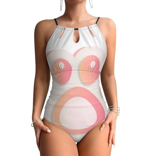 Maillots de bain une pièce rose patte de chat avec contrôle du ventre gainant