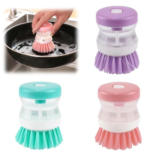 LINGJIA 3 Piezas Cepillos Limpieza Hogar, Cepillos Lavavajillas, Cepillos Llenos de Clase con Dosificador de Detergente, Cepillos de Cocina, Cepillos Detergente, Cepillos de Baño, Cepillos para Setas