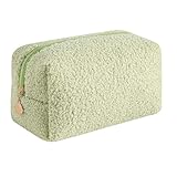 JOVAKIT Travel Makeup Bag Cosmetic Bag for Women, Fashion Christmas Gifts, Plush Zipper Make Up Pouch, Large Capacity Toiletry Organizer Makeup, Portable Storage Bag Trendy Stuff (Khaki)