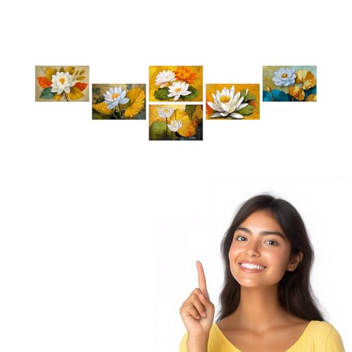 Image of SiddArtify Lotus Flower Wall Art Poster Print Set - Botanical Floral Prints for Living Room Bedroom Office Decor - Set of 2-4x6 Inch - Board (Pack of 6) - Sticker (Pack of 6)