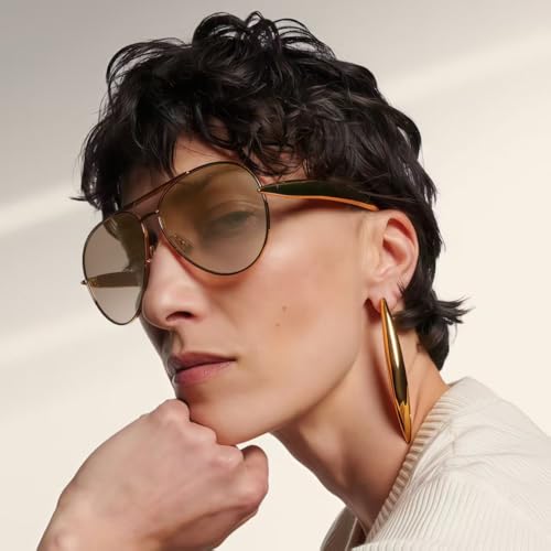 Image of Oversized Aviator Sunglasses For Women 70s Retro 2025 Metal Shades with Gold Streamline Arms
