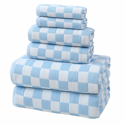 SK Studio 6 Piece Bath Towels Set for Bathroom, 2 Bath Towels, 2 Hand Towels, and 2 Wash Cloths, Cotton Highly Absorbent Towels for Bathroom, Sports, and Hotel, Blue