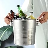 Gaxcent Sektkühler, Eiseimer, Tragbar Eiskühler zum Kühlen von Bier Champagner Wein, mit Henkel 20x20x21cm Rund Sektkühler, Flaschenkühler, Kühlwanne, Eiskübel, Eiseimer,Silber