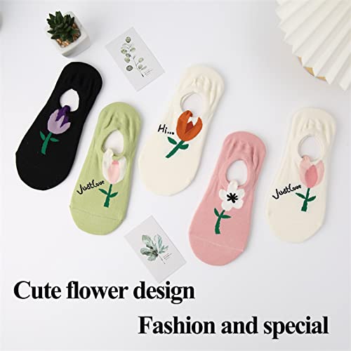 Bivolu Womens No Show Cotton Socks Cute Flower Novelty Funny Casual Socks Non Slip Low Cut Flat Liner Socks For Women Girls 5 Pack #TOP5