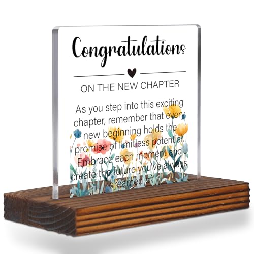 Congratulations New Chapter Acrylic Desk Sign, Inspirational Gift for Women Men, Motivational Plaque for Graduation, Retirement, Career Change, New Beginning Keepsake EC381