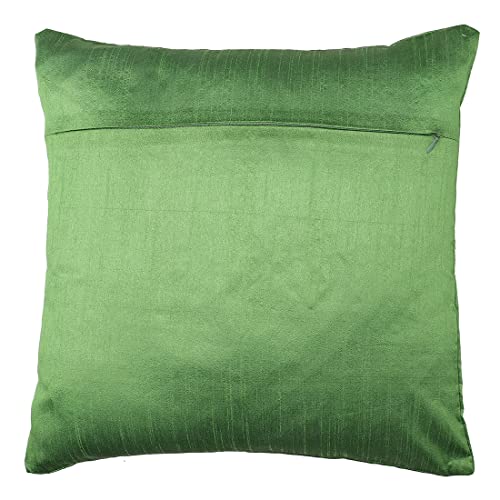 Image of THE COCOTIER Pure Silk Cushion Cover with Hand Embroidery, Pitta Work, Traditional Design, Zip Closure. (Green,16 X 16)
