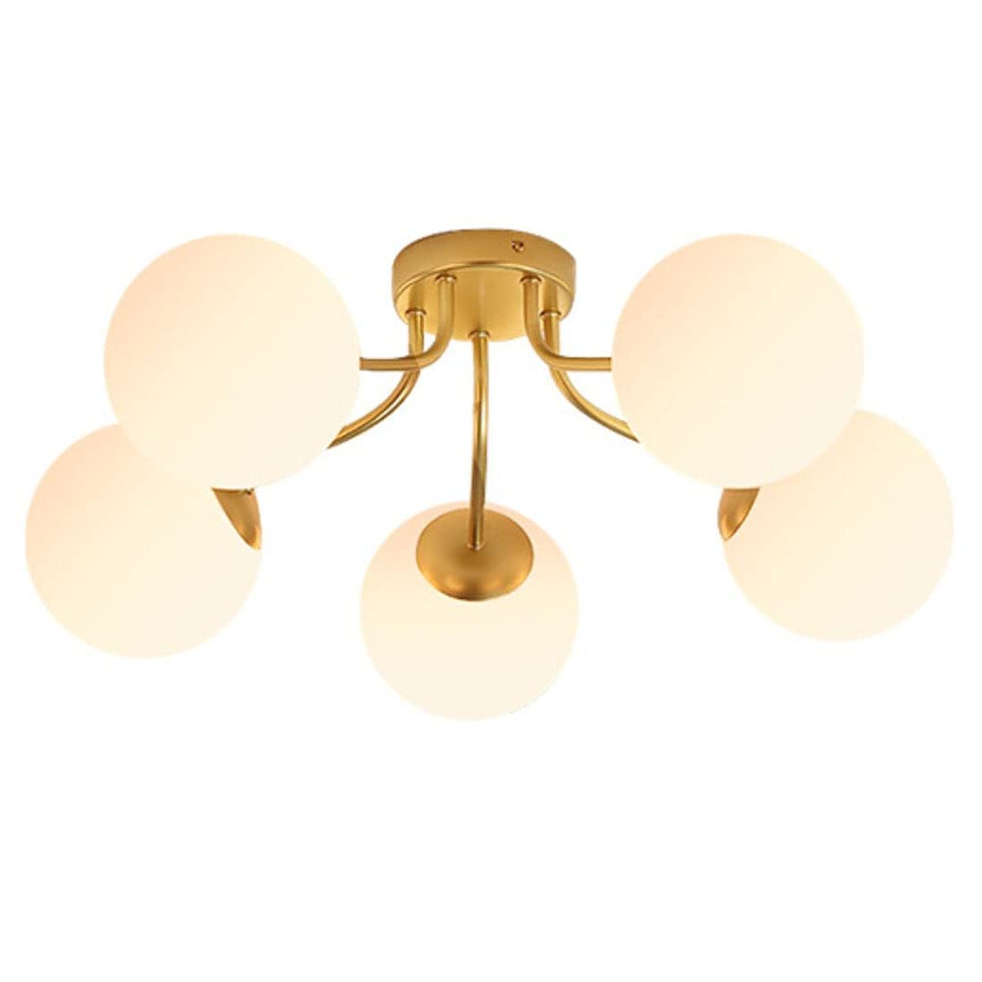 KXEcoLife Modern Sputnik Ceiling Light Semi Flush Mount Mid Century 5-Head Chandelier E27 Frosted Glass Globe Lampshade Lamps Fixtures Bedroom Living Room Lighting
