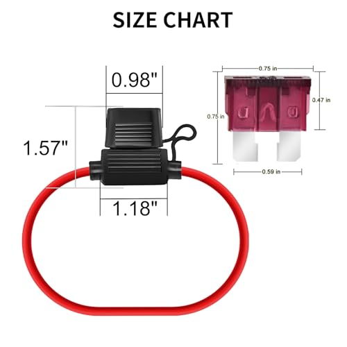 MuHize Inline Fuse Holder, 10 Pcs 12V Waterproof Automotive Fuse Taps, 12 Gauge Standard Blade Fuses Kit with 40A & 15A Fuses - Thumbnail 5
